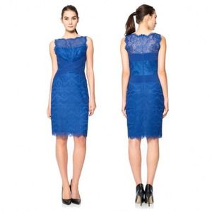 Tadashi Shoji Dress Chantilly Lace Boatneck Sheath Sleeveless Blue Women Size 10